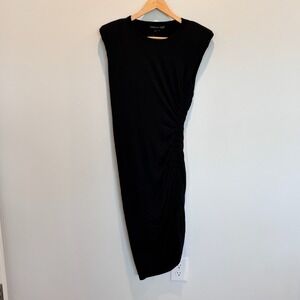 Veronica Beard Dress‎ Womens Medium Black Pomona Ruched Midi Gathered Sleeveless